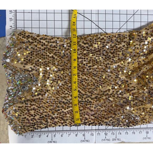 Tony Bowls Paris Vintage Strapless Gold Beaded Sequin Ball Gown Prom Dress 0 - Picture 11 of 11